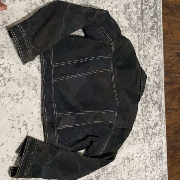 magazine genuine suede patch work croped size L black leather jacket - Picture 5 of 10